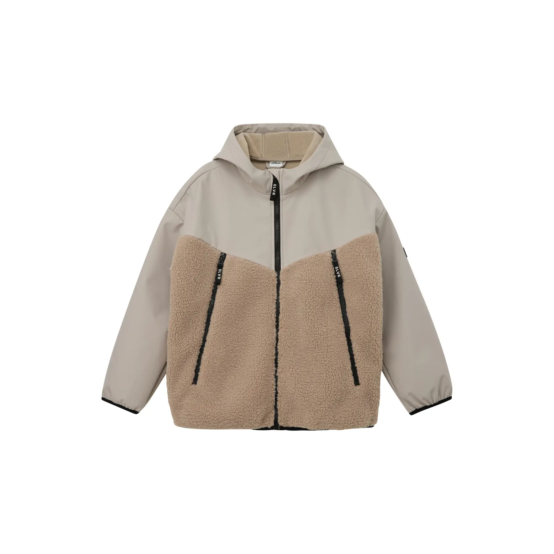 Giacca da esterno con cappuccio e parte in peluche e patch logo bambino s.Oliver