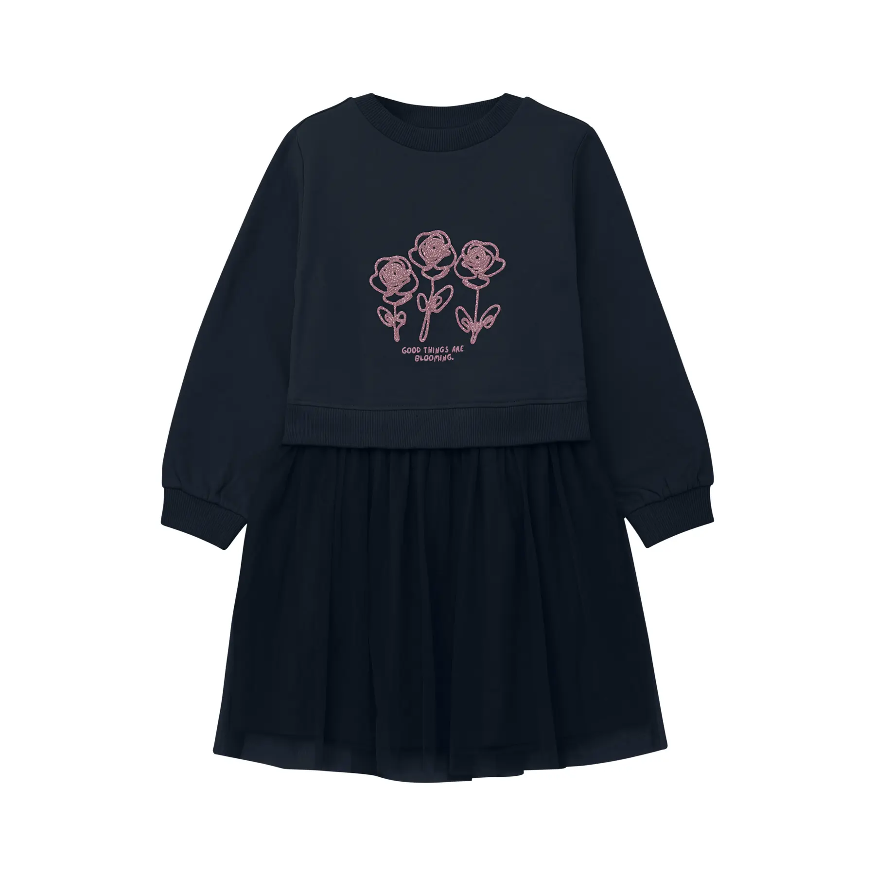 Sweatshirt jurk met glinsterende applicatie en tule rok voor meisjes s.Oliver