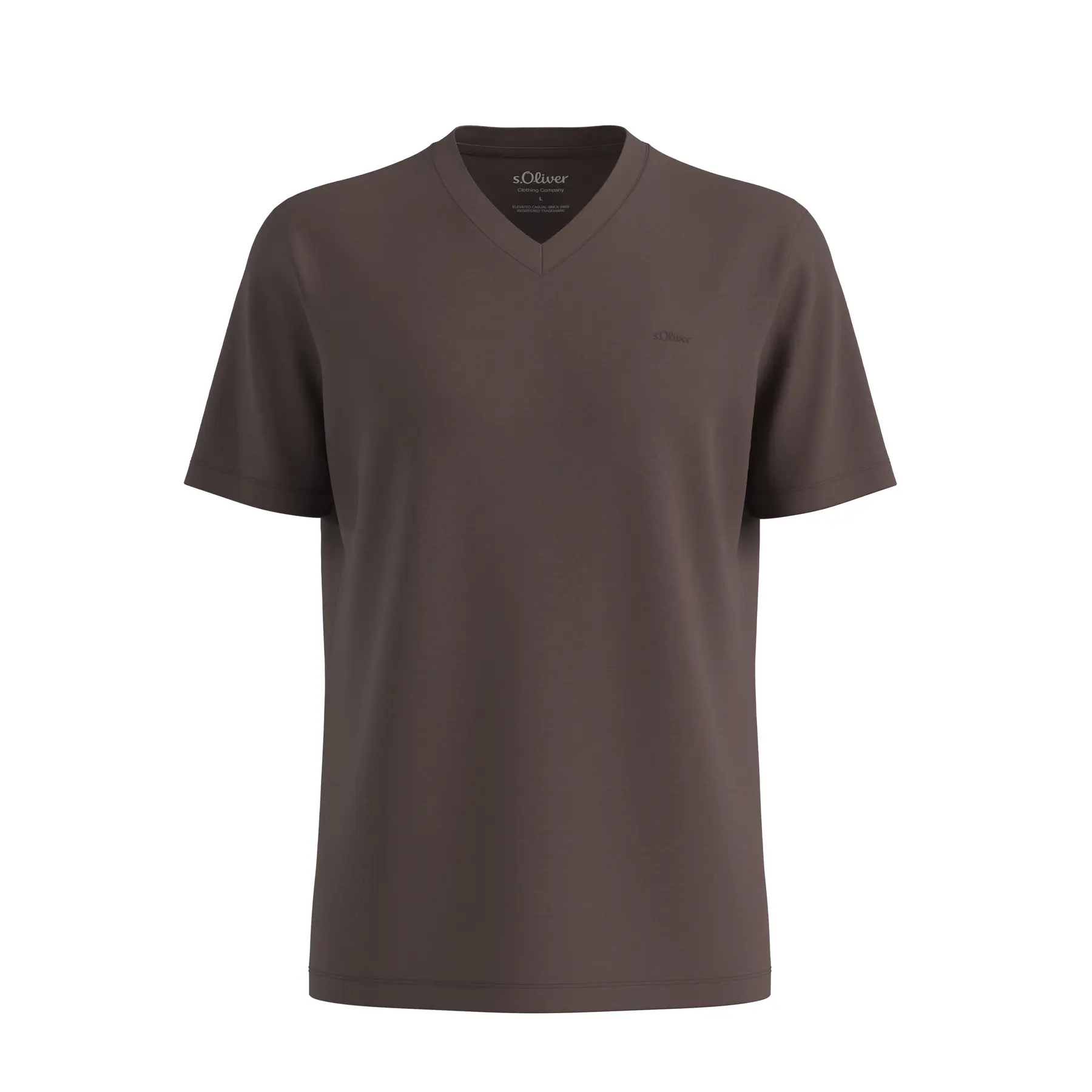 s.Oliver - male - Katoenen T-shirt met logo-opdruk en V-hals