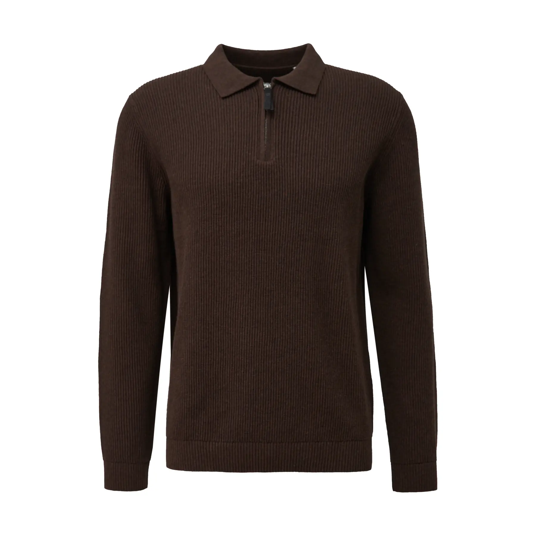s.Oliver - male - Gebreide polo met rits en ribbelstructuur