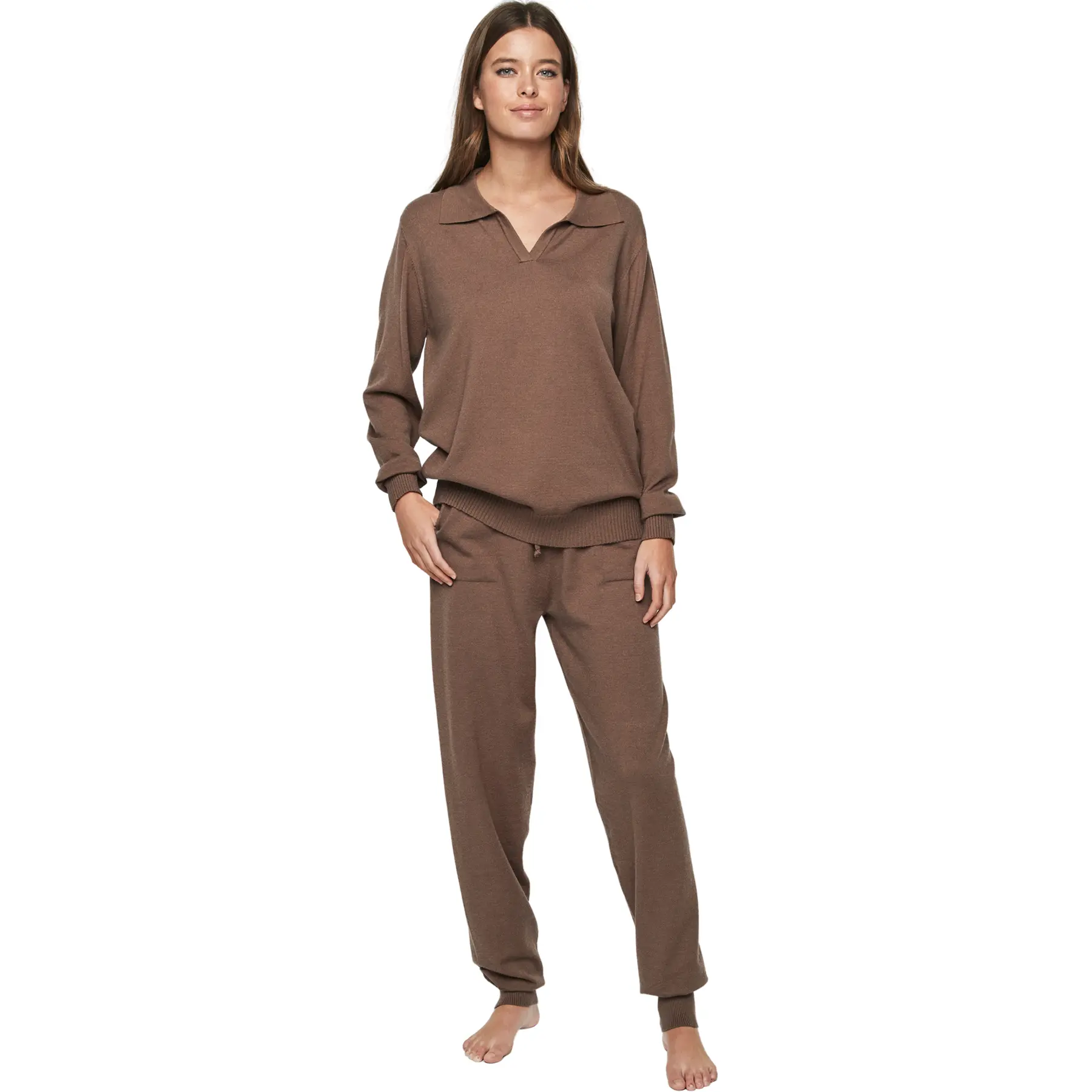 Damen-Pyjama mit Polokragenoberteil Selmark P108 Minimal Premium