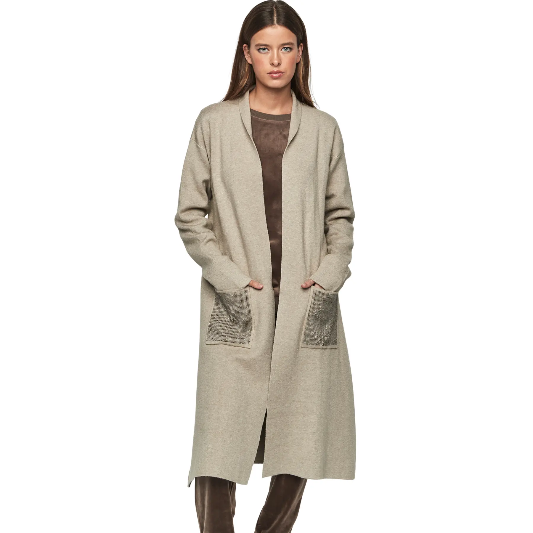 Damen Mid-Length Jacke mit glänzenden Taschen Selmark PC1 Style ADD