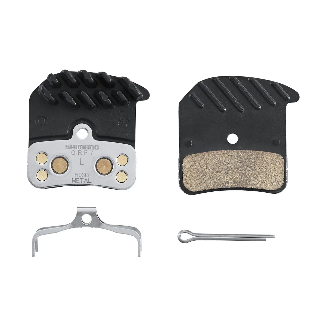 Coppia di pastiglie freni bicicletta in metallo con aletta e molla con perno fenduto Shimano H03C-MF