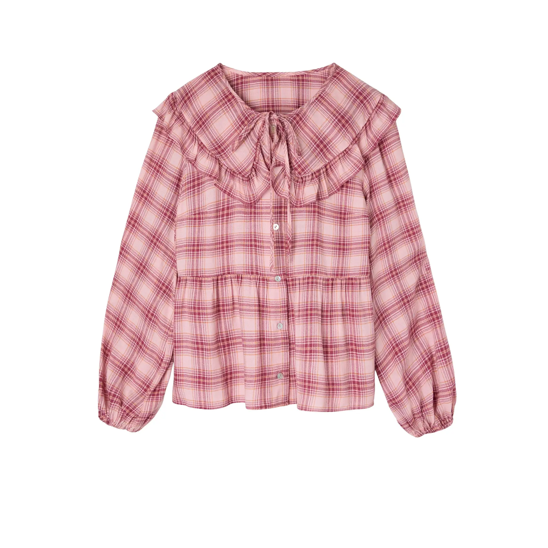 Blusa con colletto a volant a quadretti donna Silbon