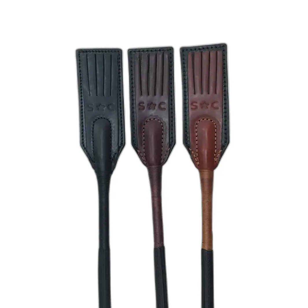 Leather Riding Whip Silver Crown
