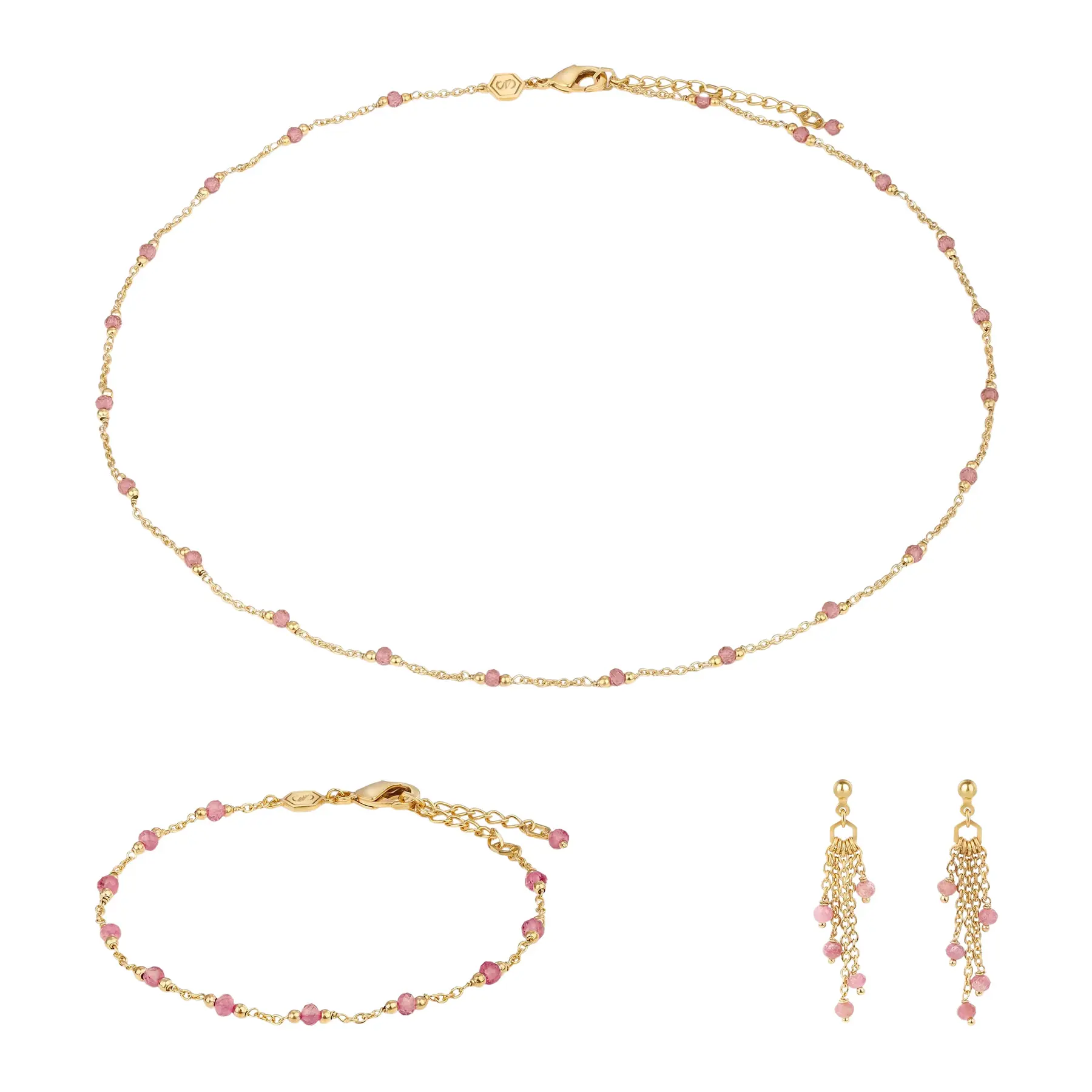 Collana, bracciale e orecchini in pietra di tormalina donna Sloya Elyssa
