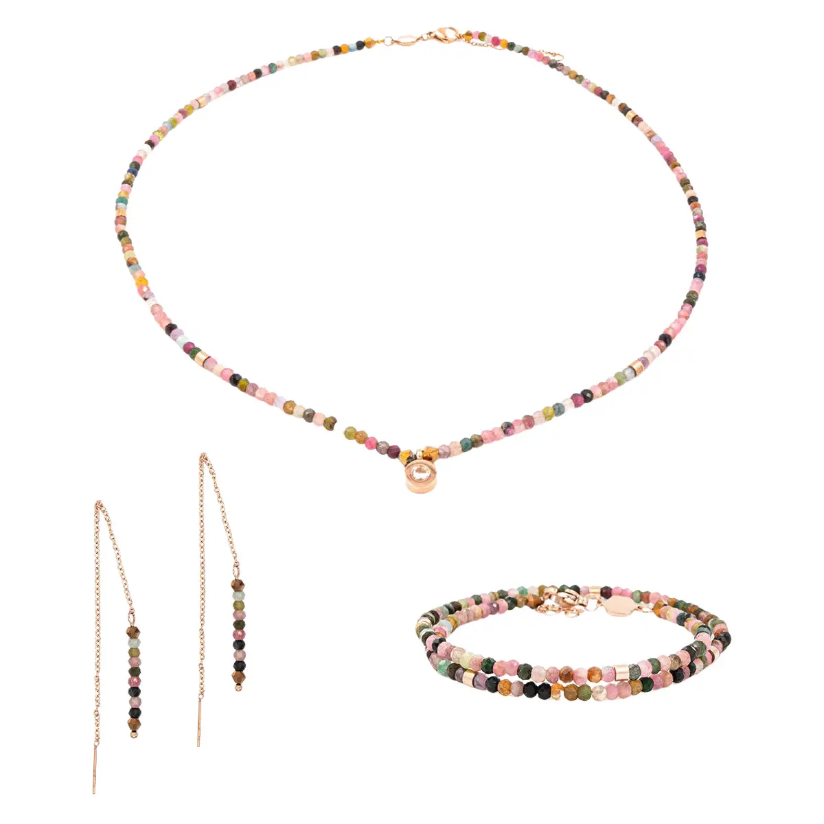 Collana, bracciale e orecchini in pietra di tormalina donna Sloya Lumia