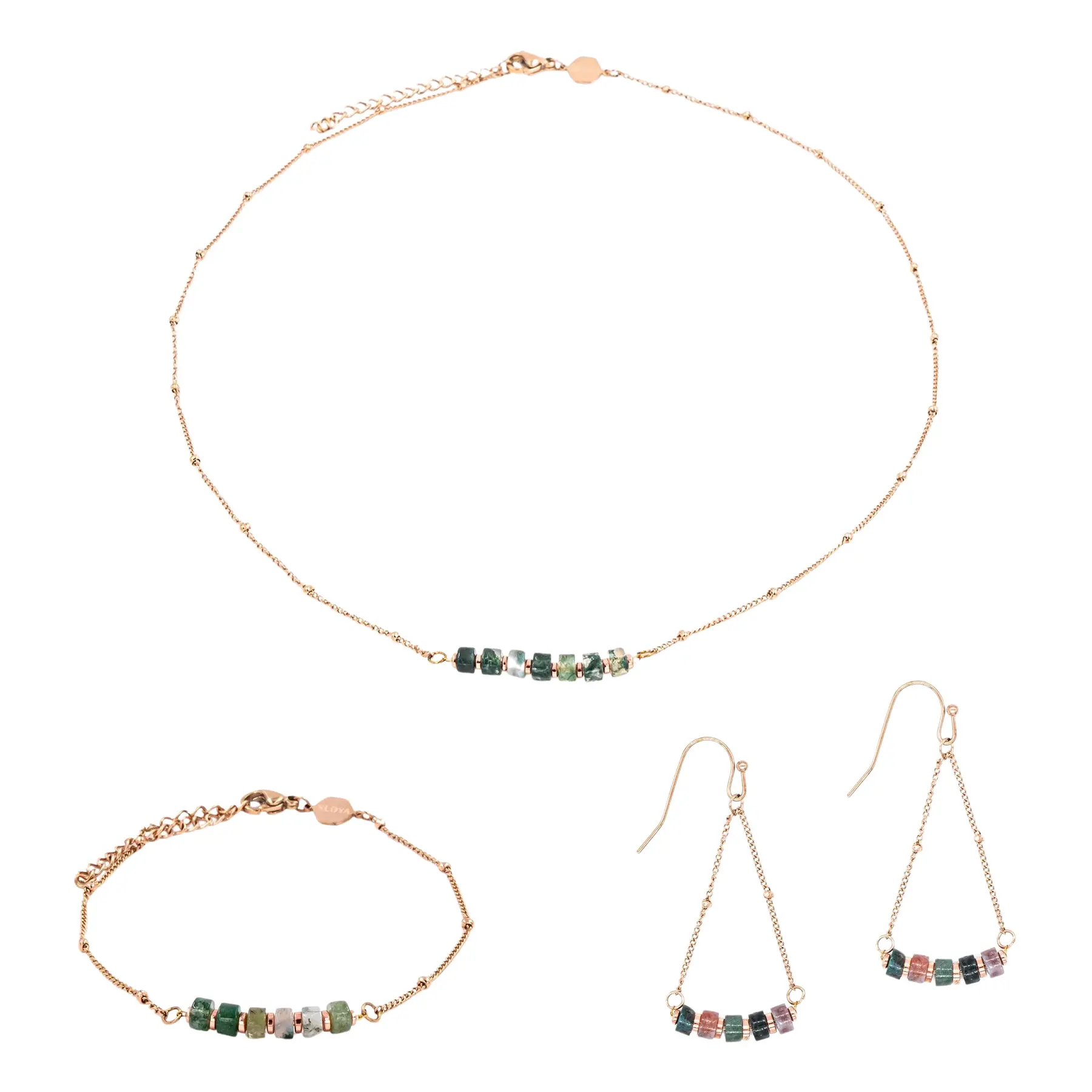 Halskette, Armband und Ohrringe aus aquatischer Achatstein für Damen Sloya Piana