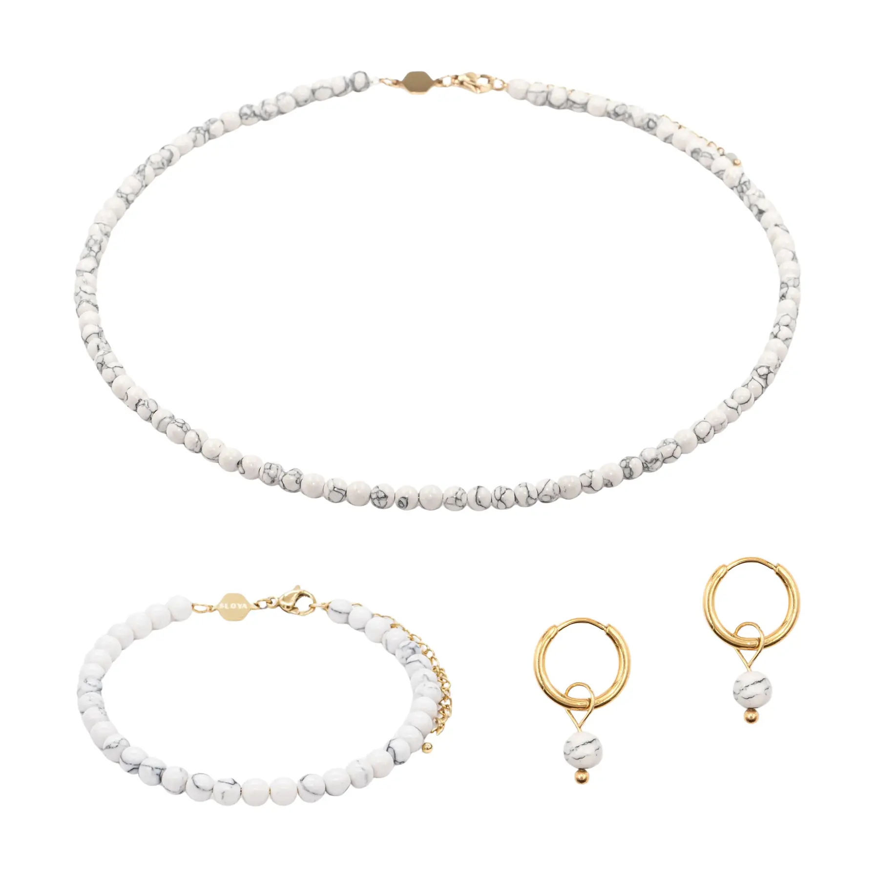 Collier, Armband und Ohrringe aus Howlite für Frauen Sloya Serena