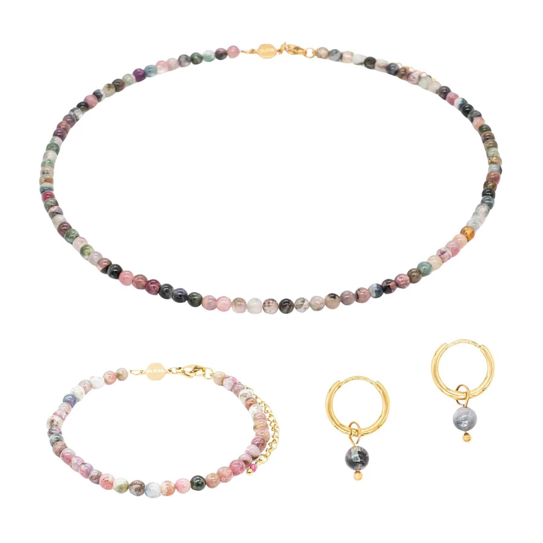 Collana, bracciale e orecchini in pietra di tormalina donna Sloya Serena