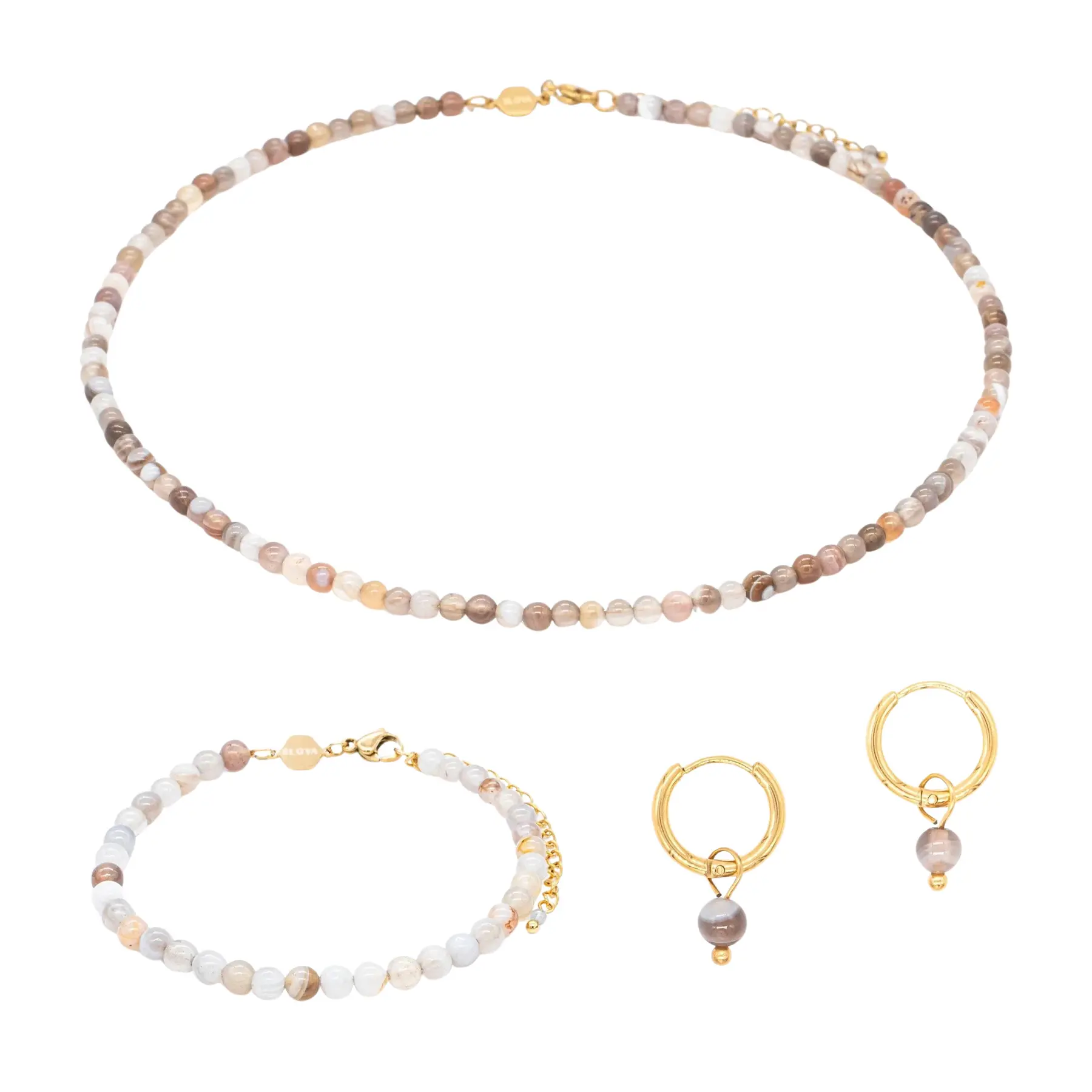 Halskette, Armband und Ohrringe aus Botswana-Achat für Frauen Sloya Serena