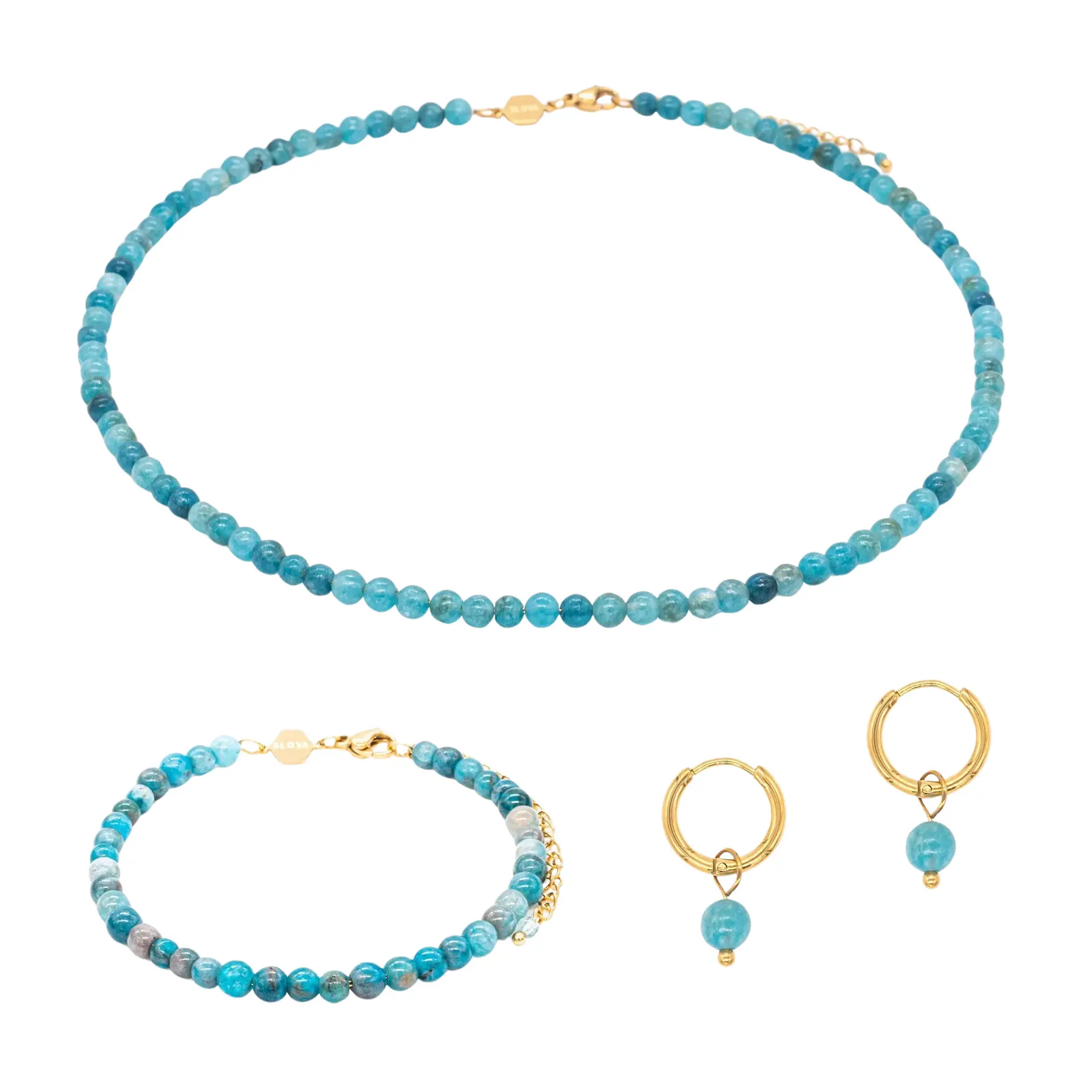 Collana, bracciale e orecchini in pietra apatite donna Sloya Serena