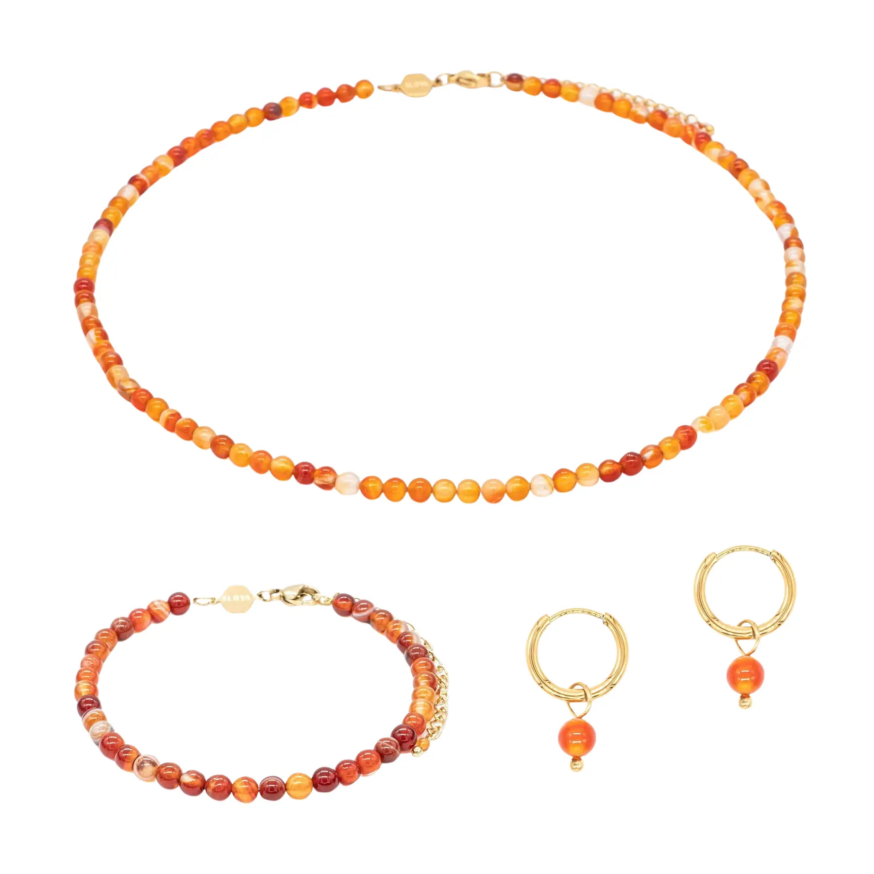 Collana, bracciale e orecchini in pietra corniola donna Sloya Serena
