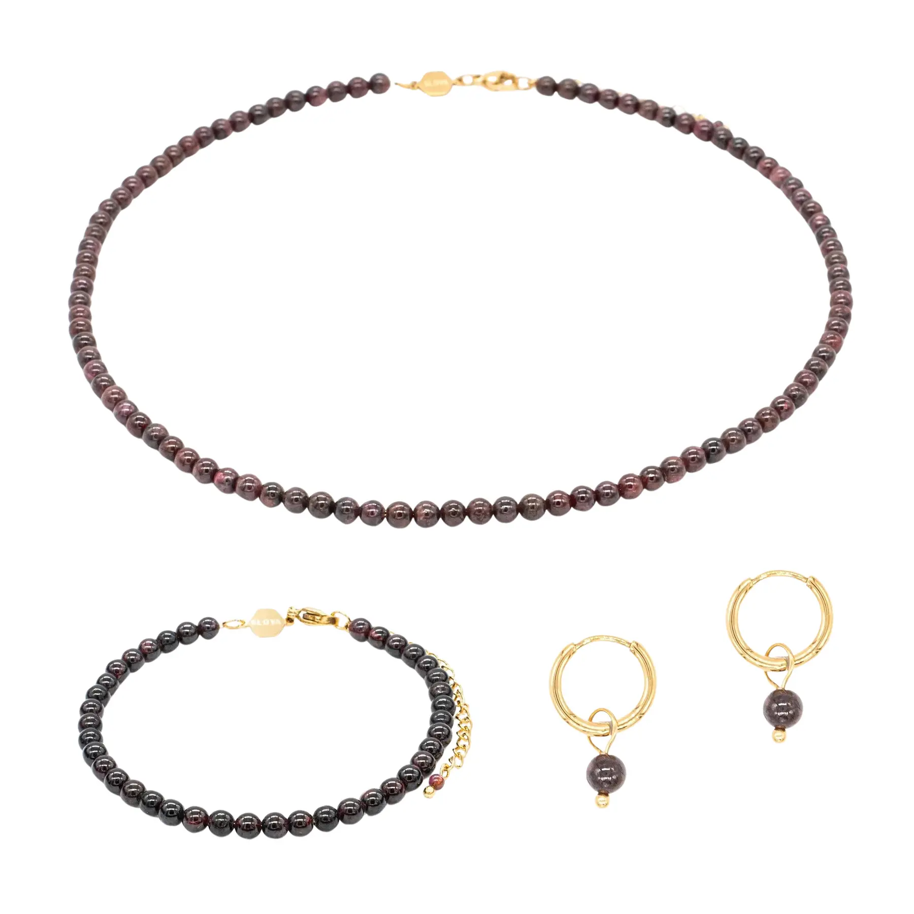 Collana, bracciale e orecchini in pietra granato da donna Sloya Serena