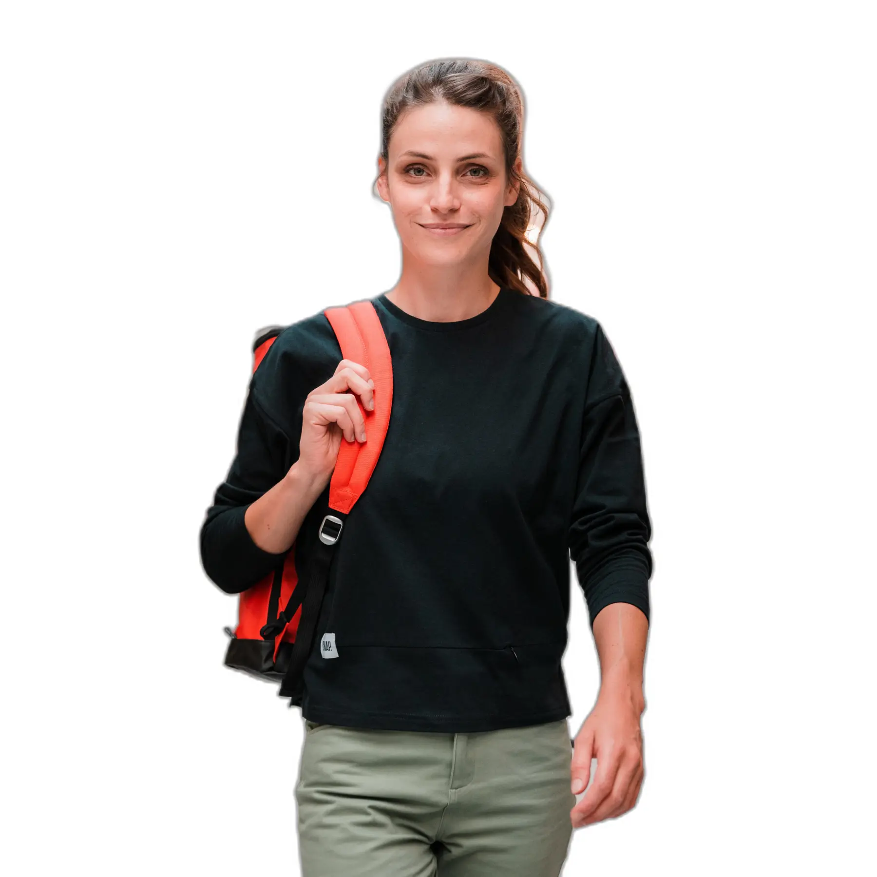 T-Shirt mit Tasche Langarm, Damen Snap Climbing