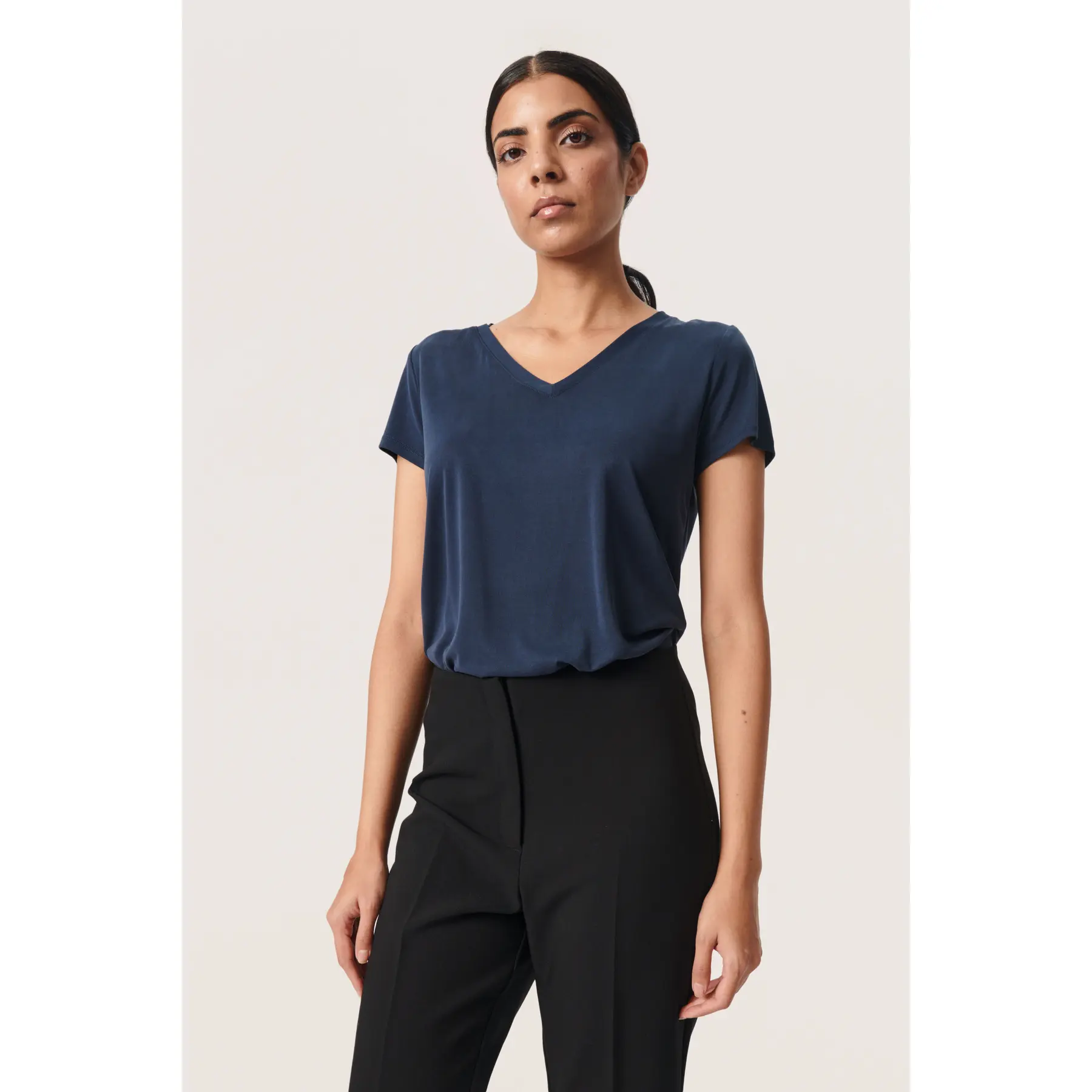Soaked In Luxury Women's Blue V-Neck T-Shirt Columbine