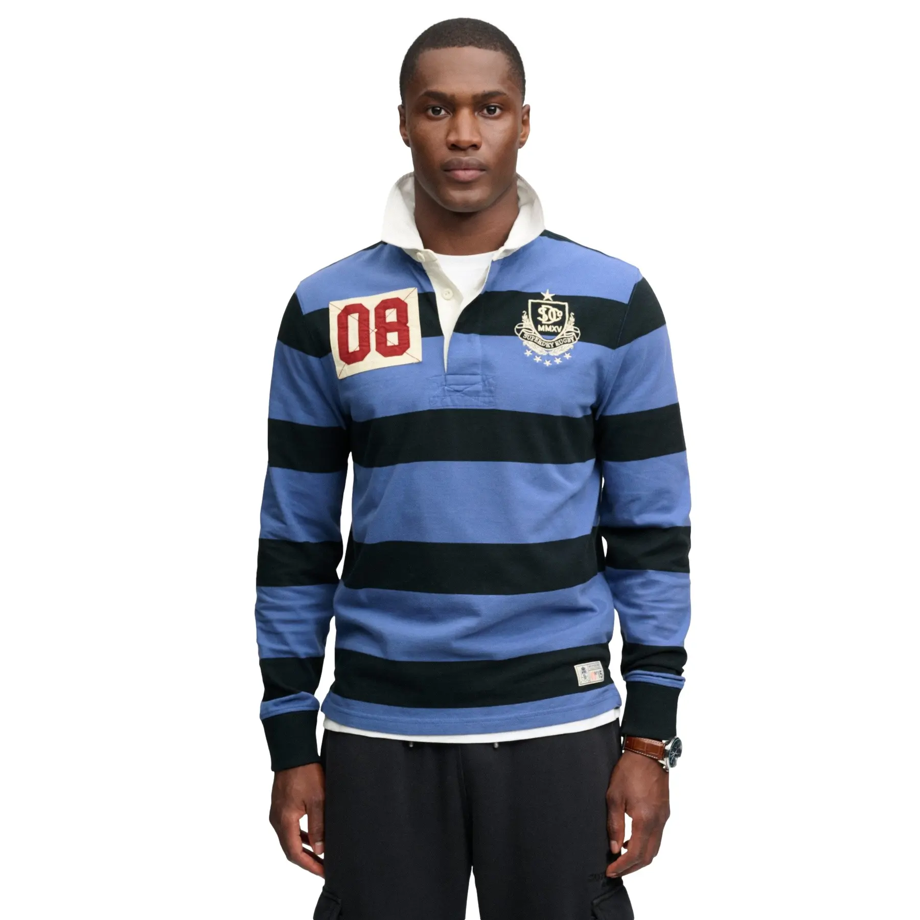 Superdry Bleu Striped Polo Shirt Monogram
