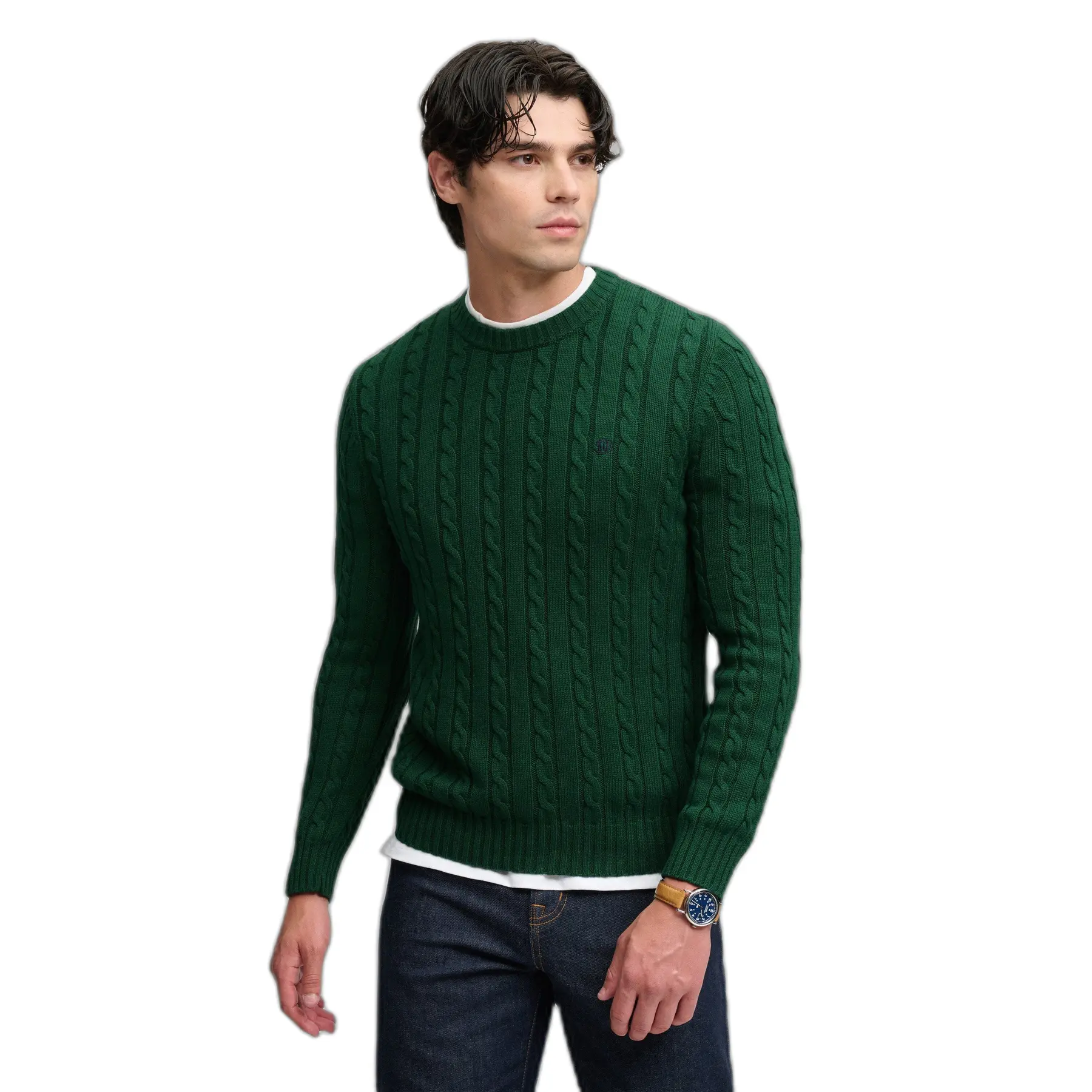 Maglione col girocollo a trecce in cotone