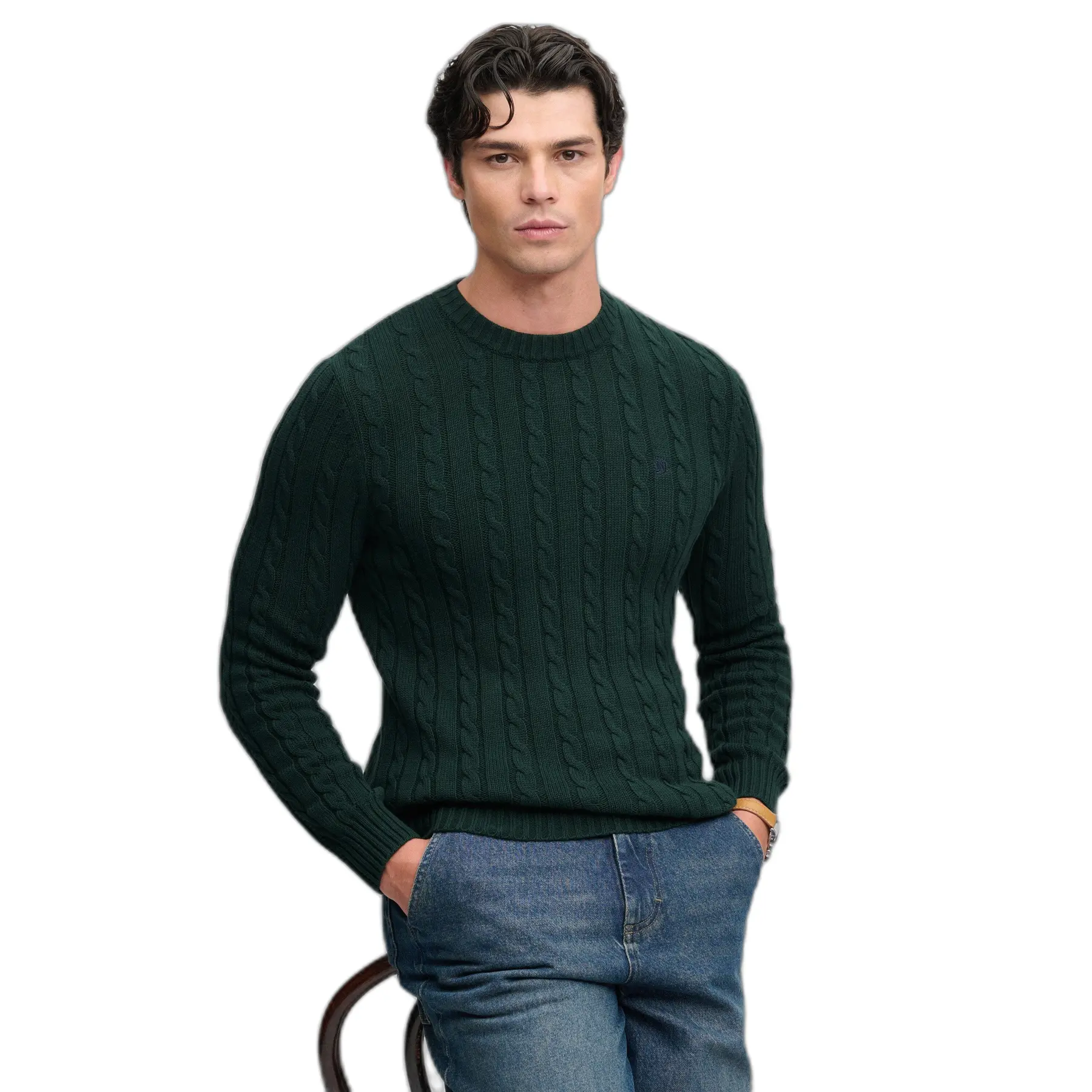 Maglione col girocollo a trecce in cotone