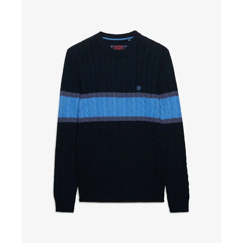 Maglione a righe in cotone con lavorazione a trecce