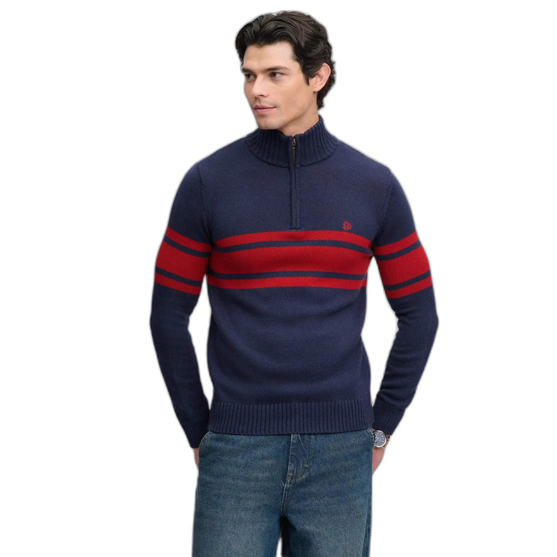 Superdry Homme Pull Rayé Demi zip Coupe Ajustée - vue 9