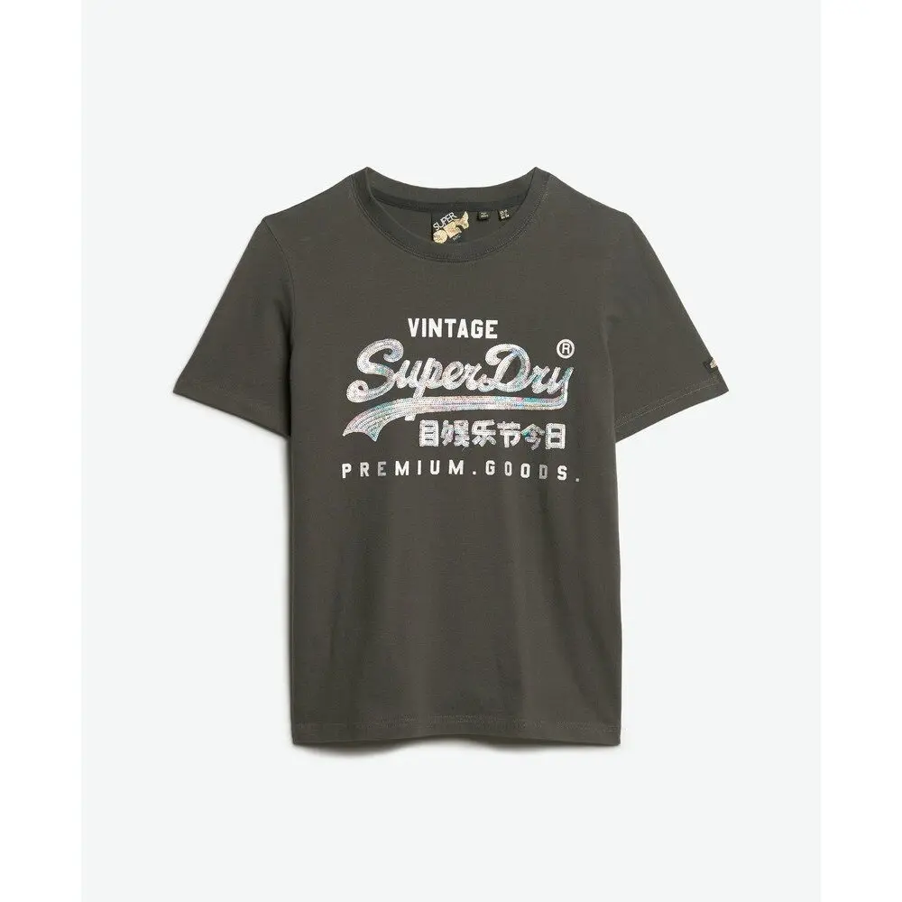 Glitzerndes T-Shirt mit VL-Motiv für Damen Superdry