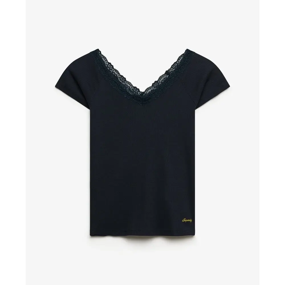 T-shirt col V femme Superdry Ess Lace Trim