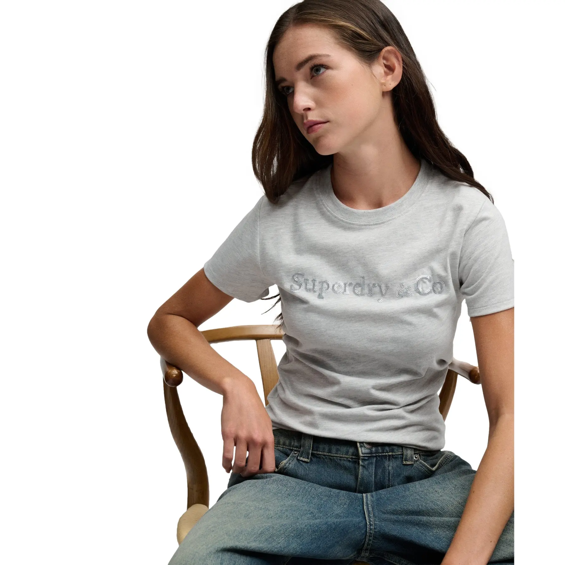 Damen T-Shirt mit Pailletten Superdry Company Logo