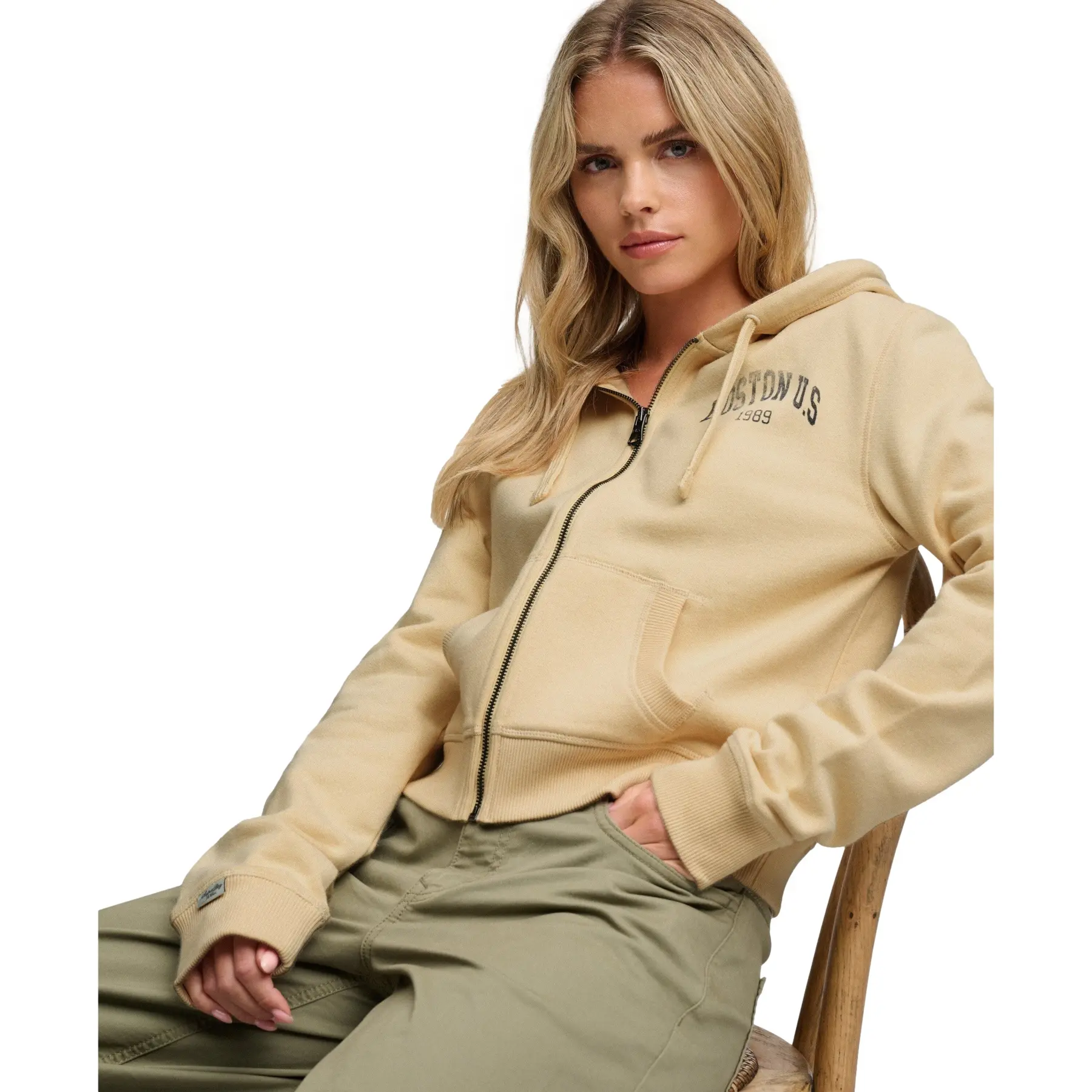 Superdry Femme Sweat Zippé à Capuche Athletic Essentials Cropped Coupe Décontractée Yellow - vue 9
