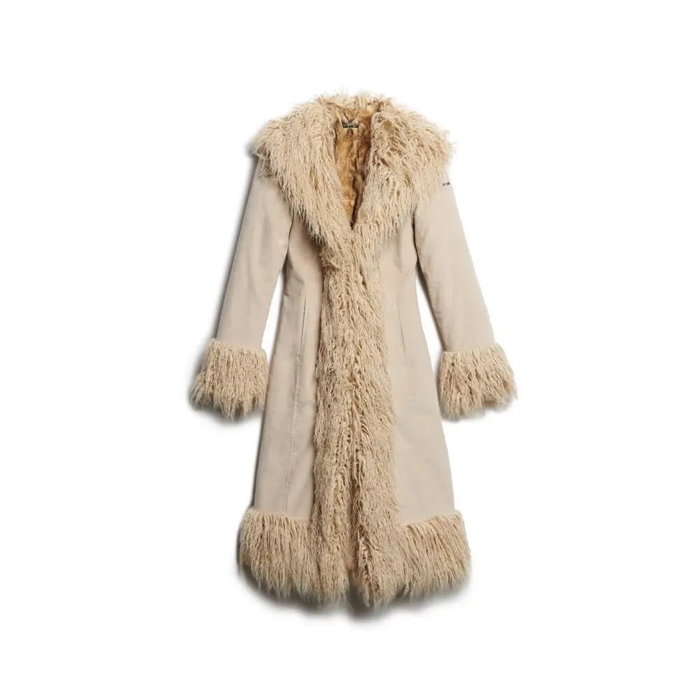 Manteau afghan long avec doublure en fausse fourrure femme Superdry