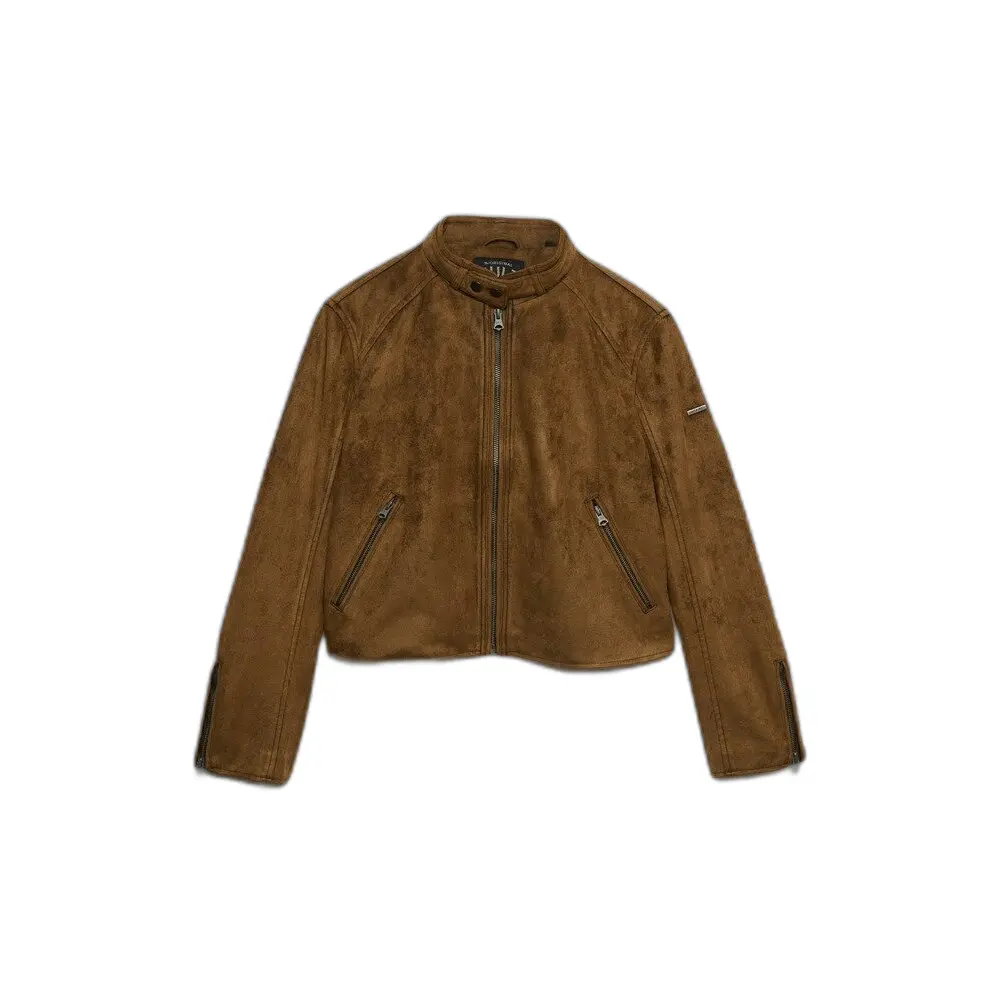 Superdry Femme Bronze Veste En Cuir Moto
