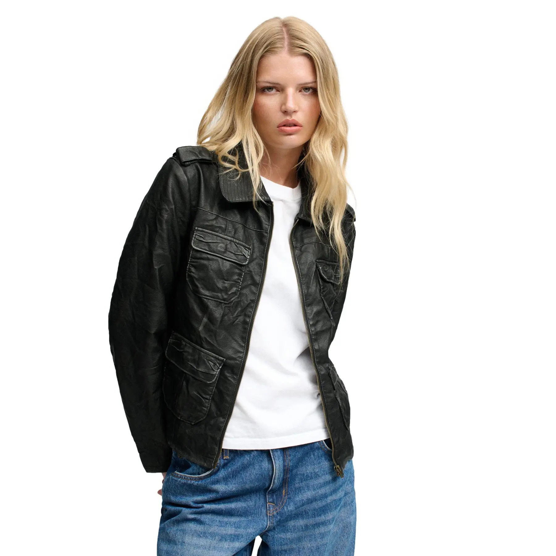 Vrouwelijke imitatieleren jasje Superdry Angelina