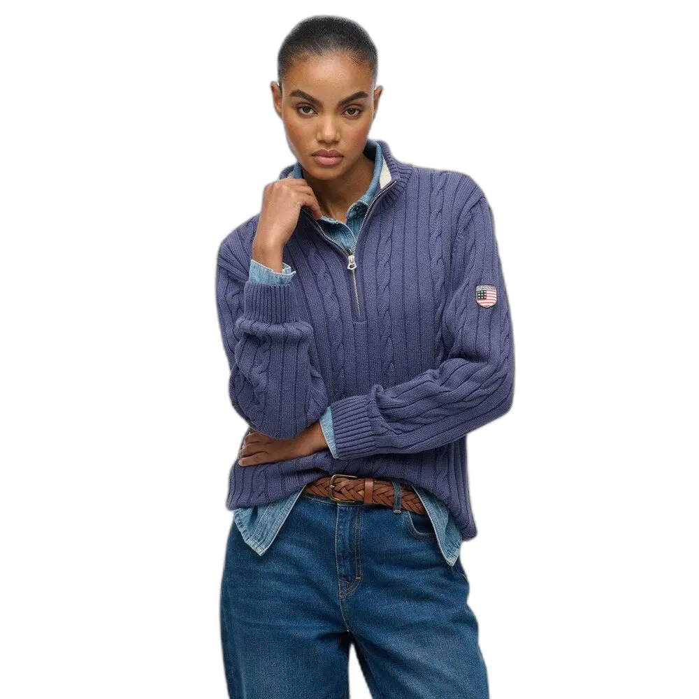 Pull à demi zip en maille torsadée décontracté femme Superdry