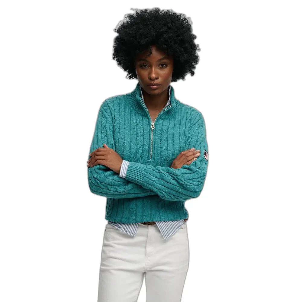 Pullover a mezza zip in maglia intrecciata casual da donna Superdry