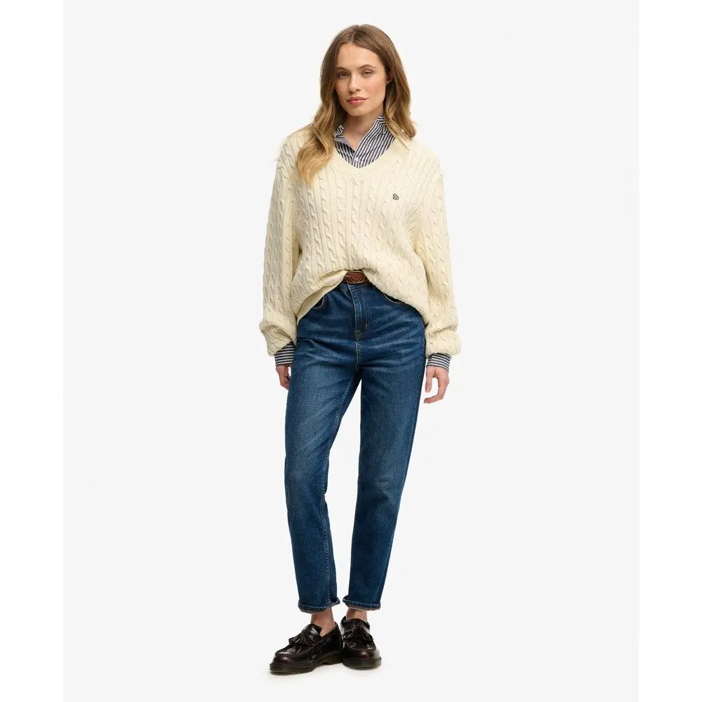 Oversized V-neck cable knit jumper for women Superdry