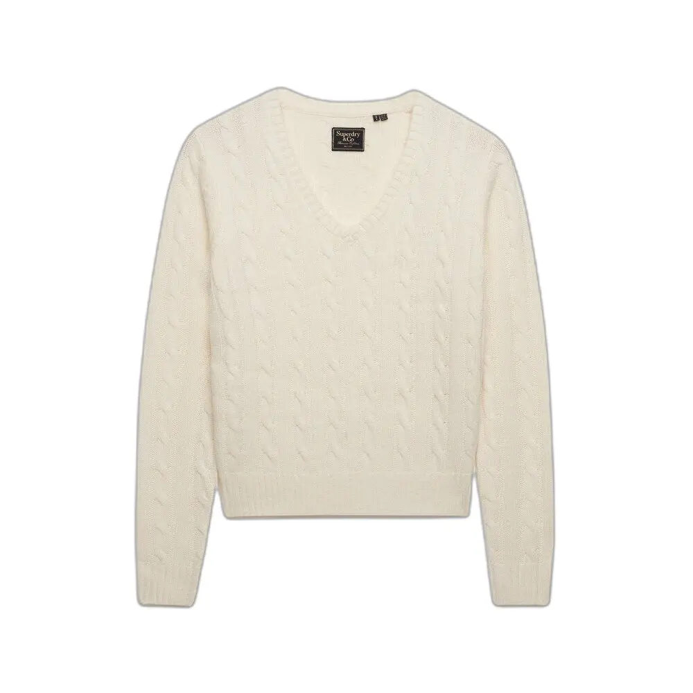 Pull col V maille torsadée mélange de laine femme Superdry