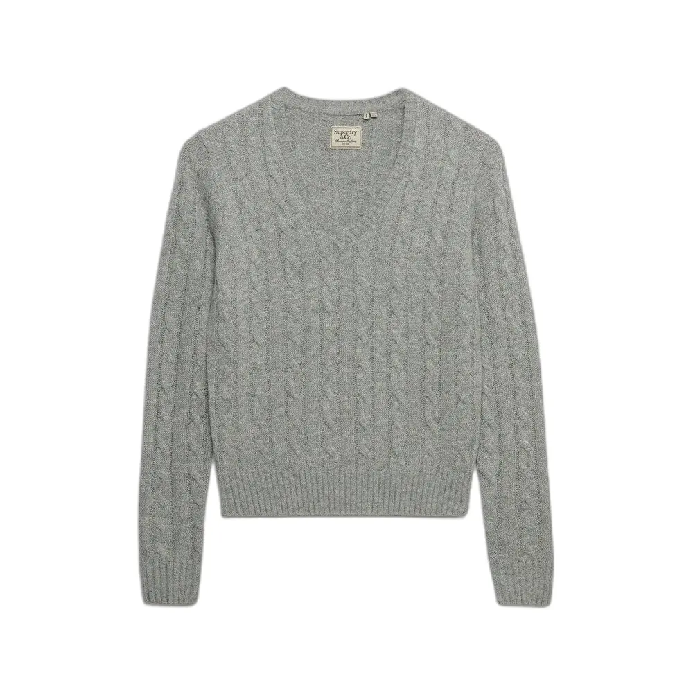 Pull col V maille torsadée mélange de laine femme Superdry