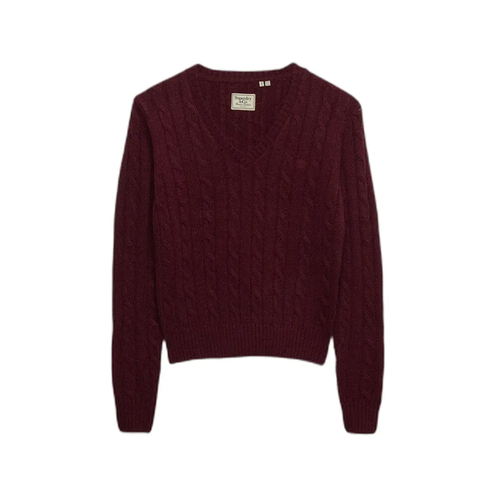 Pull col V maille torsadée mélange de laine femme Superdry