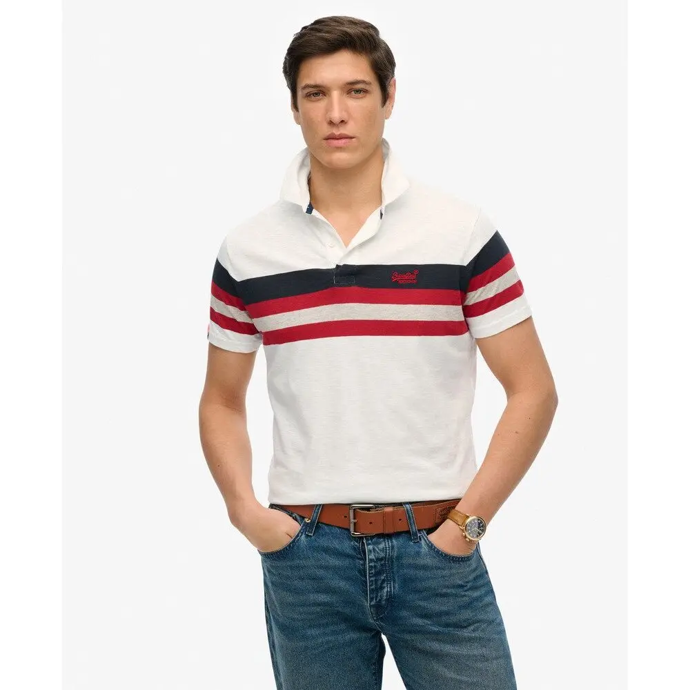 polo manches courtes superdry lightweight stripe jersey polo wht