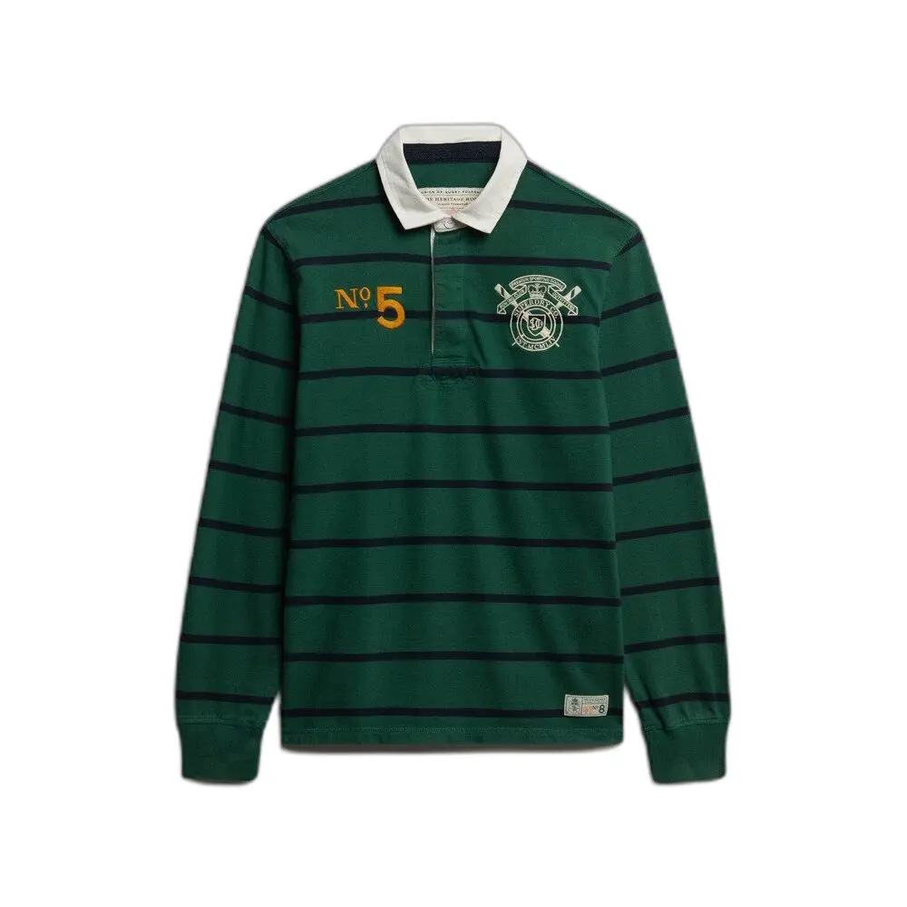 Polo a maniche lunghe doppio emblema a righe Superdry Rugby