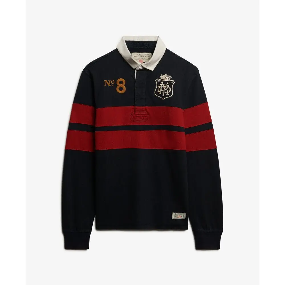 Langarm-Polo mit doppeltem Emblem und Streifen Superdry Rugby
