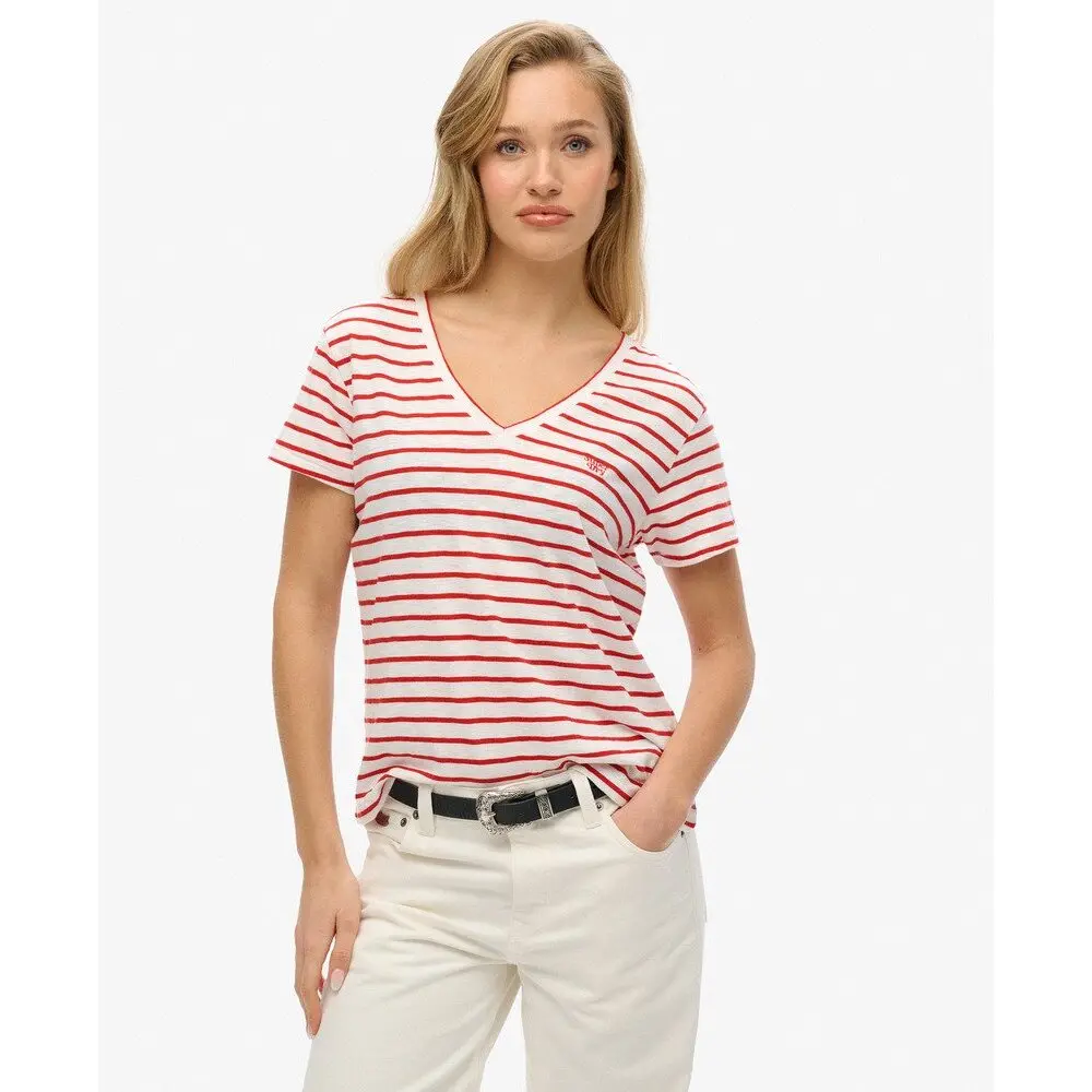T shirt Superdry T shirt flammé à logo brodé et col V femme EU