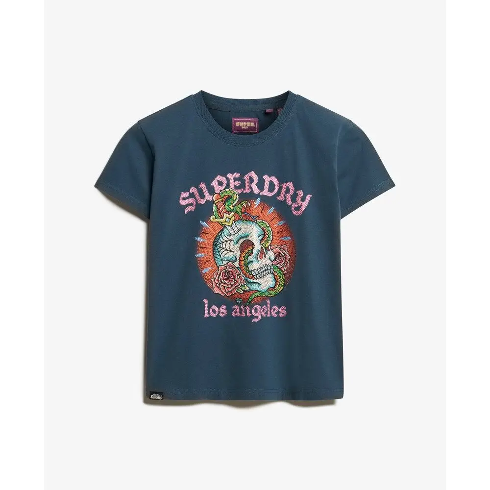 T shirt ajusté à strass effet tatouage femme Superdry