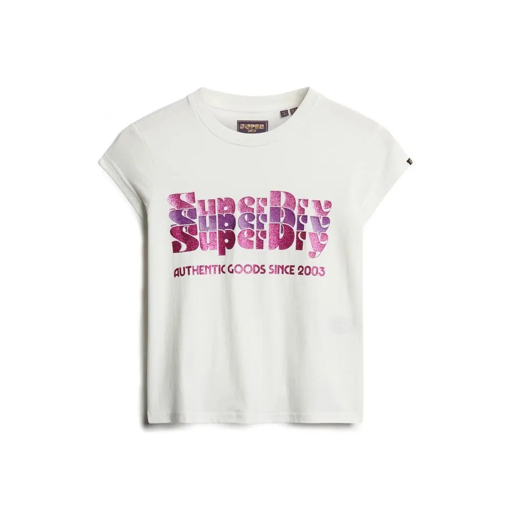 T shirt à logo scintillant femme Superdry Retro