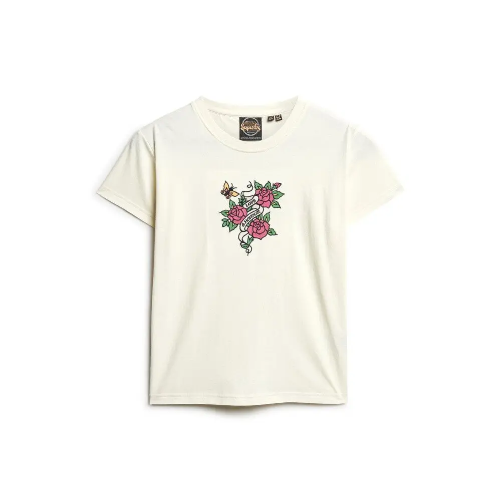 T shirt ajusté brodé effet tatouage femme Superdry