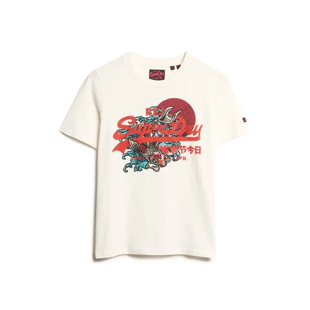 T shirt coupe décontractée à motif et logo femme Superdry Tokyo Vintage