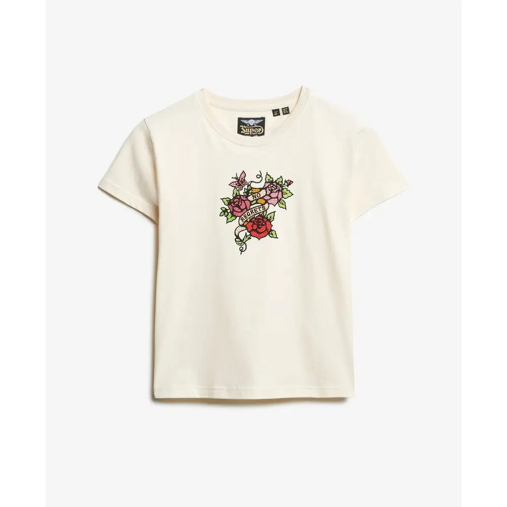 T-shirt da donna aderente Superdry Small Tattoo Rhinest