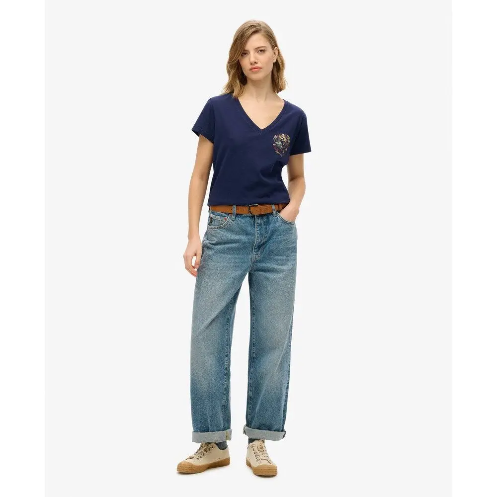 Damen T-Shirt mit V-Ausschnitt Superdry Suika Metallic