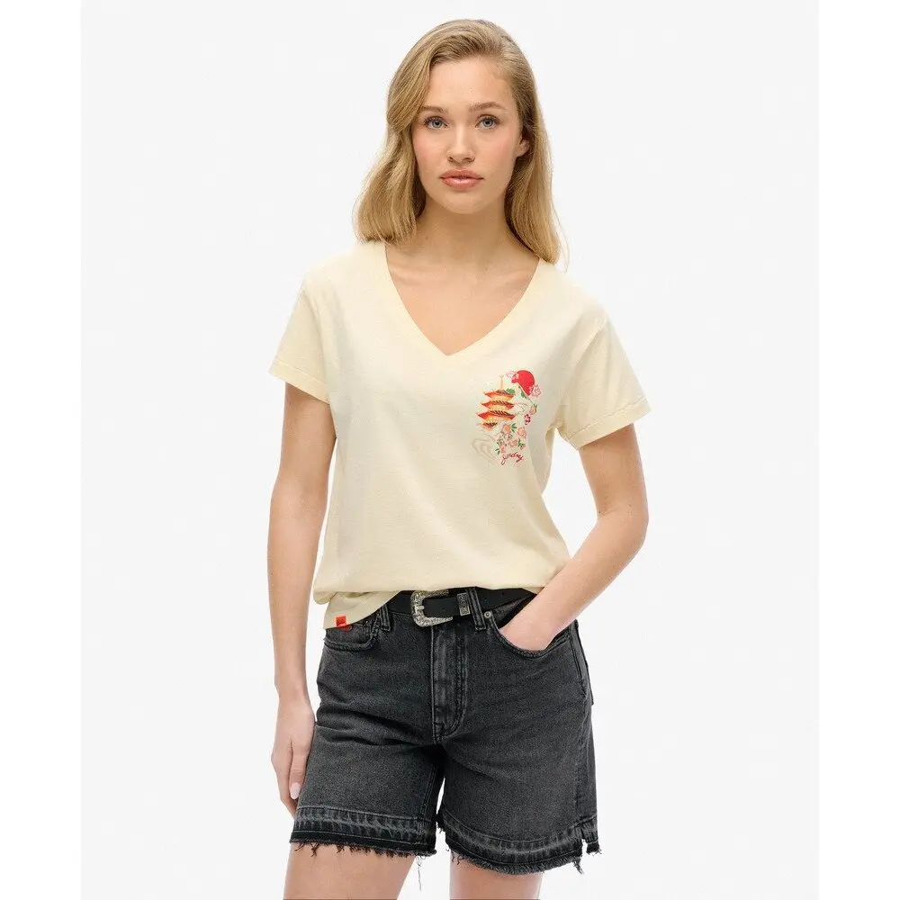 Damen T-Shirt mit V-Ausschnitt Superdry Suika Metallic