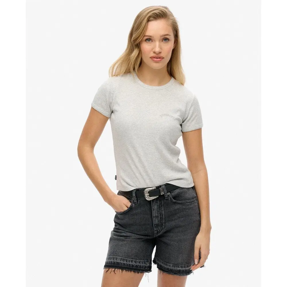 T shirt côtelé à logo femme Superdry Essential